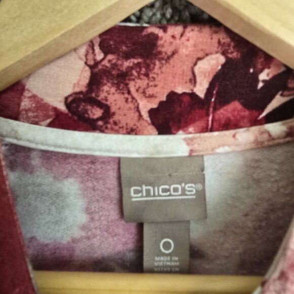 Chicos Top Womens 0 US Small Pink Floral Print Tunic Button Mock Neck Cozisoft - Picture 6 of 7